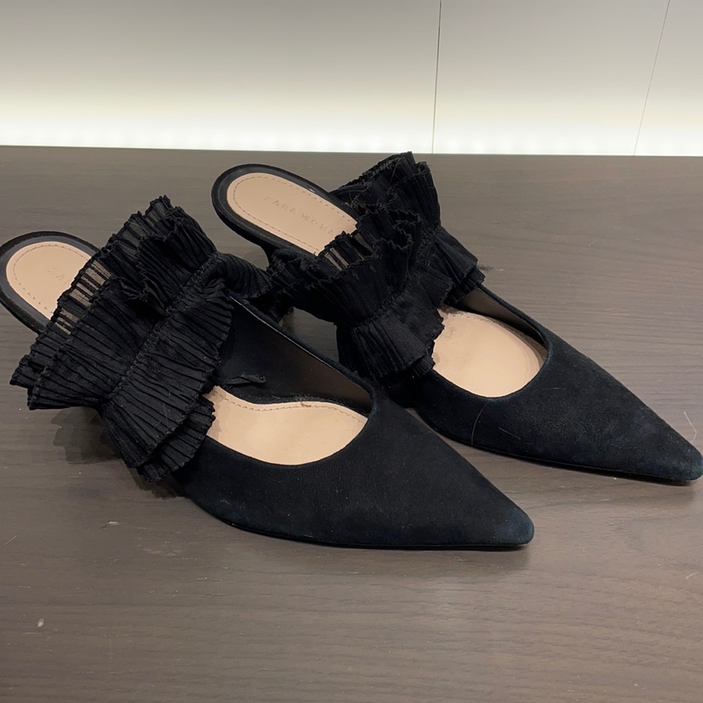 Kitten Heel Ruffle Mule